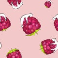 Funny polar bear on raspberry berry,